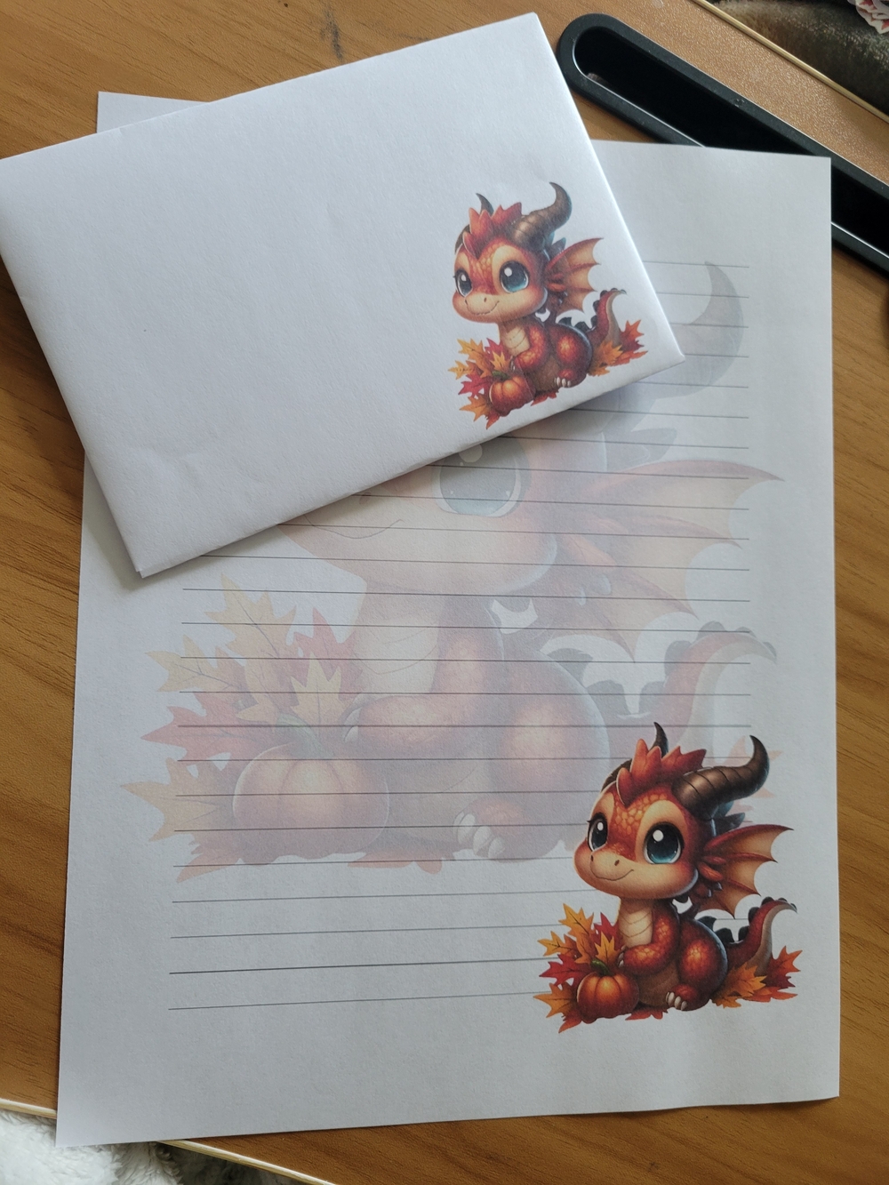 🖤NEW🖤 24pc Cute Autumn Dragon Stationery Set - Orange & Brown